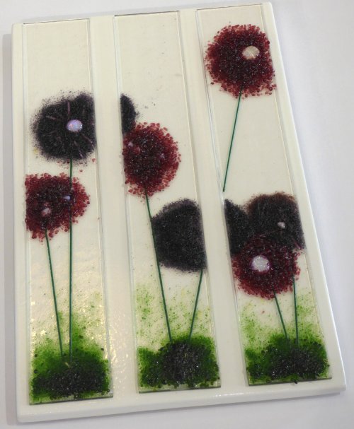 Alliums - fused glass wall art by Jenny Timms of Vitreus Art
