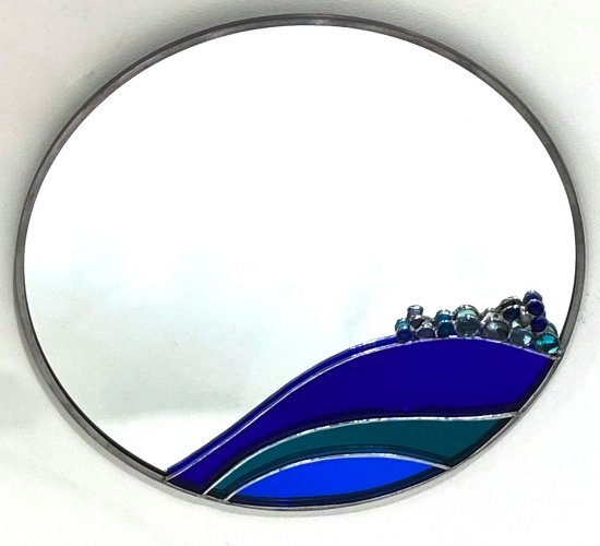 Original stained glass mirror art by Mike Caddy of Vitreus Art, on show at the gallery near Towcester and Milton Keynes in Northants