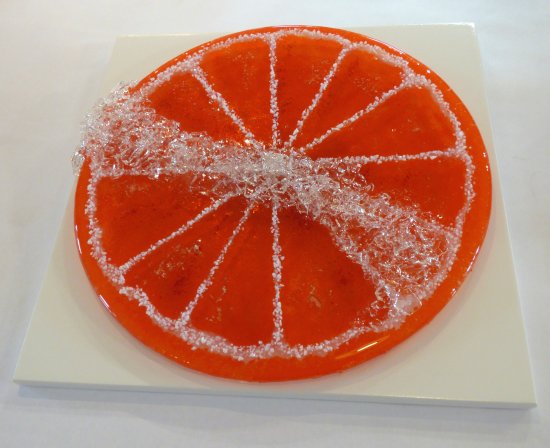 Vitreus Art - orange fused glass art on a board for wall hanging