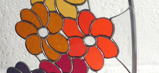 Close up of Delius stained glass art