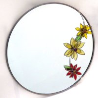 Yellow Flower stained glass mirror made by Vitreus Art - available to view and buy at Vitreus Art Gallery Northants UK
