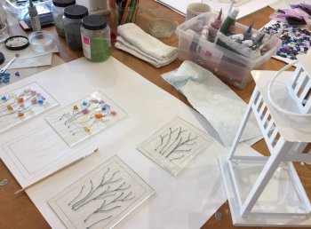 Tack fusing glass to make a decorated lantern