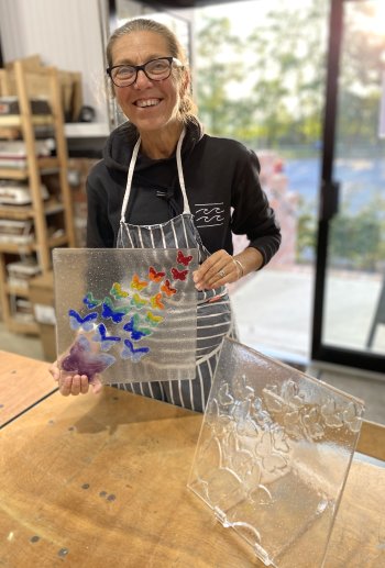 Two fused glass projects made by Vitreus Art student Denise