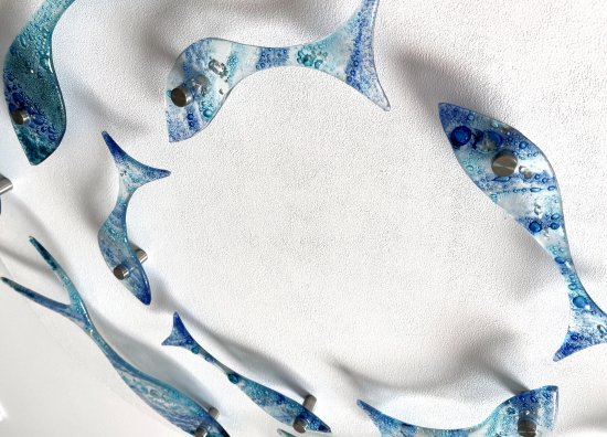Original sea themed fused glass wall art by Mike Caddy of Vitreus Art, on show at the gallery near Towcester and Milton Keynes in Northants