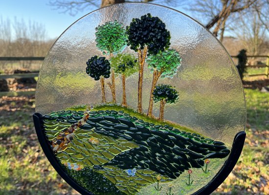 New - Nearly There Trees fused glass art for your garden - close up view