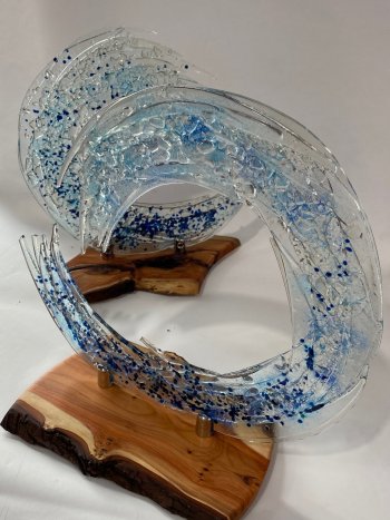 Fused Glass ocean wave on slate bases made in the studio with Vitreus Art
