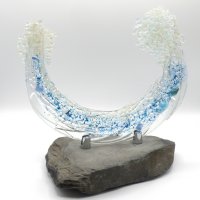 Ocean Wave on Slate - fused glass art by Vitreus Art