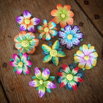Student made brooches from polymer clay with Lizzi Bucklow Holt
