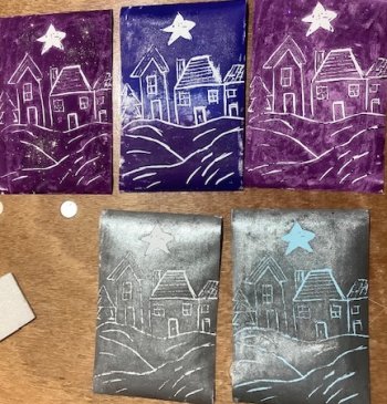 Make several greetings cards from your own lino-print at Vitreus Art