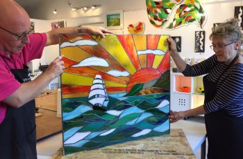 A stained glass window made by Vitreus Art student Lindesy