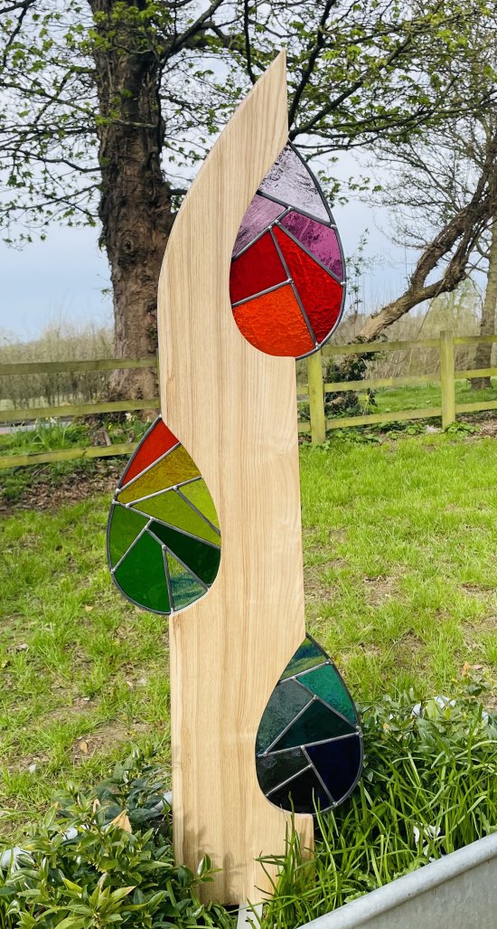 Refractions - new stained glass and wood garden sculpture by Vitreus Art