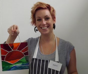 A finished piece of stained glass made by a beginner