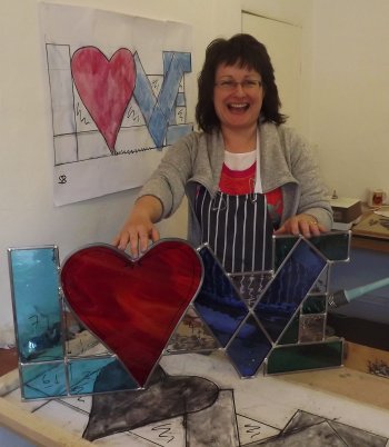 A stained glass panel mady by Sam on the Vitreus art 2 day course