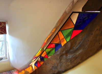 Long stained glass internal window for an old cottage made by Vitreus Art
