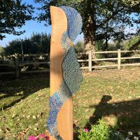 Waters Fall - new fused glass and wood statement garden art by Vitreus Art