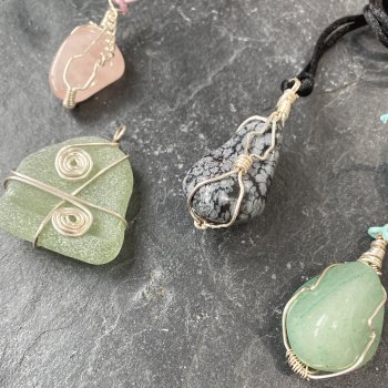 Wire wrapping sea glass jewellery on this Vitreus Art workshop