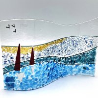 Yachts At Sea fused glass art by Vitreus Art - Click to View